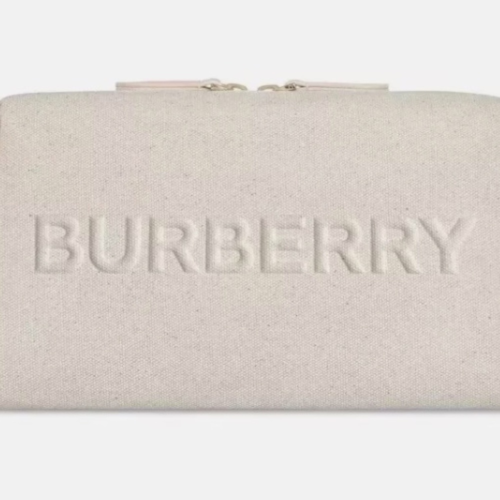 New! Burberry Embossed Logo Canvas Zipper Toiletry Pouch Clutch Makeup Bag